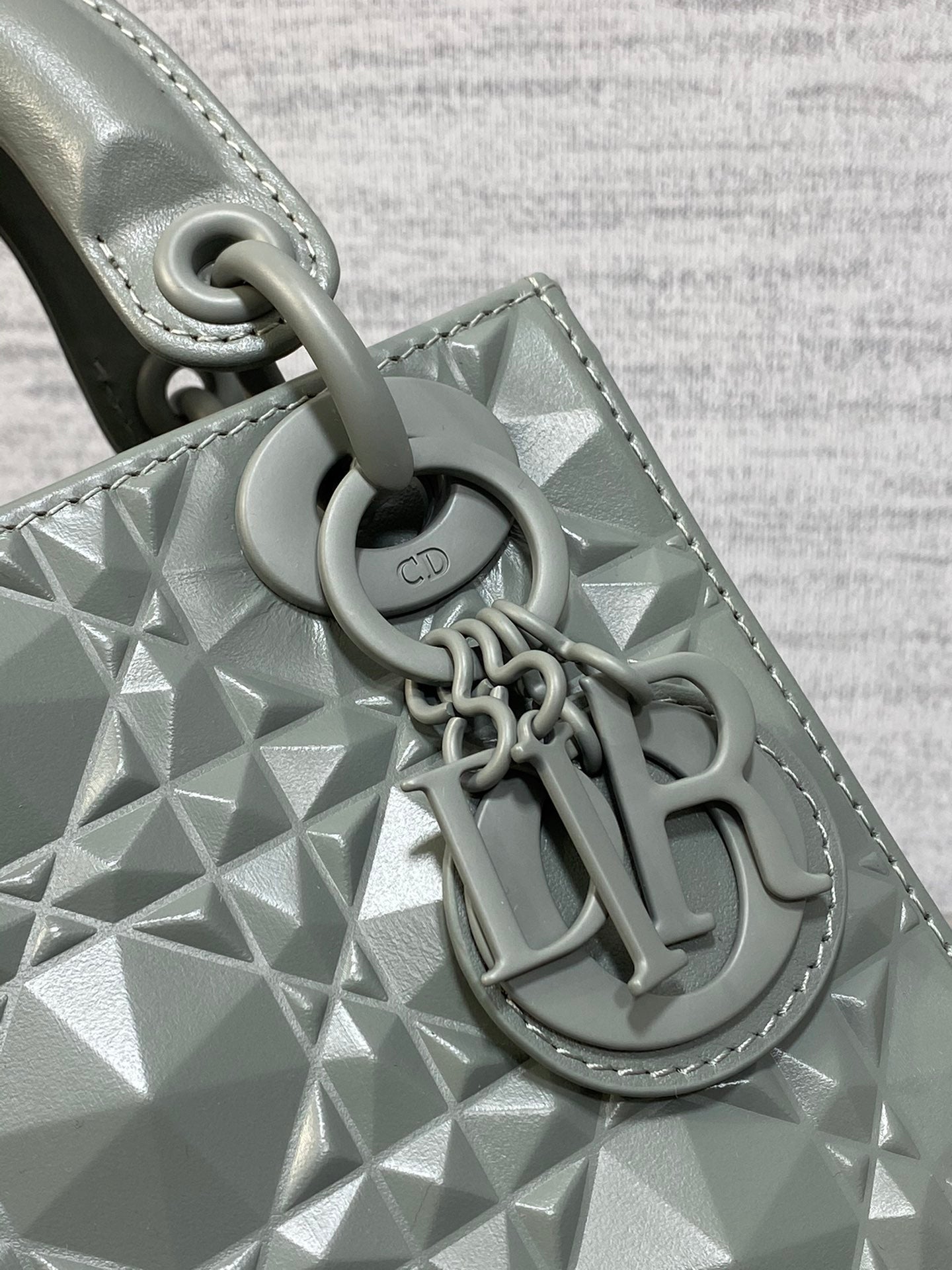 DO Mini Lady Bag Stone Gray Diamond Pattern Calfskin