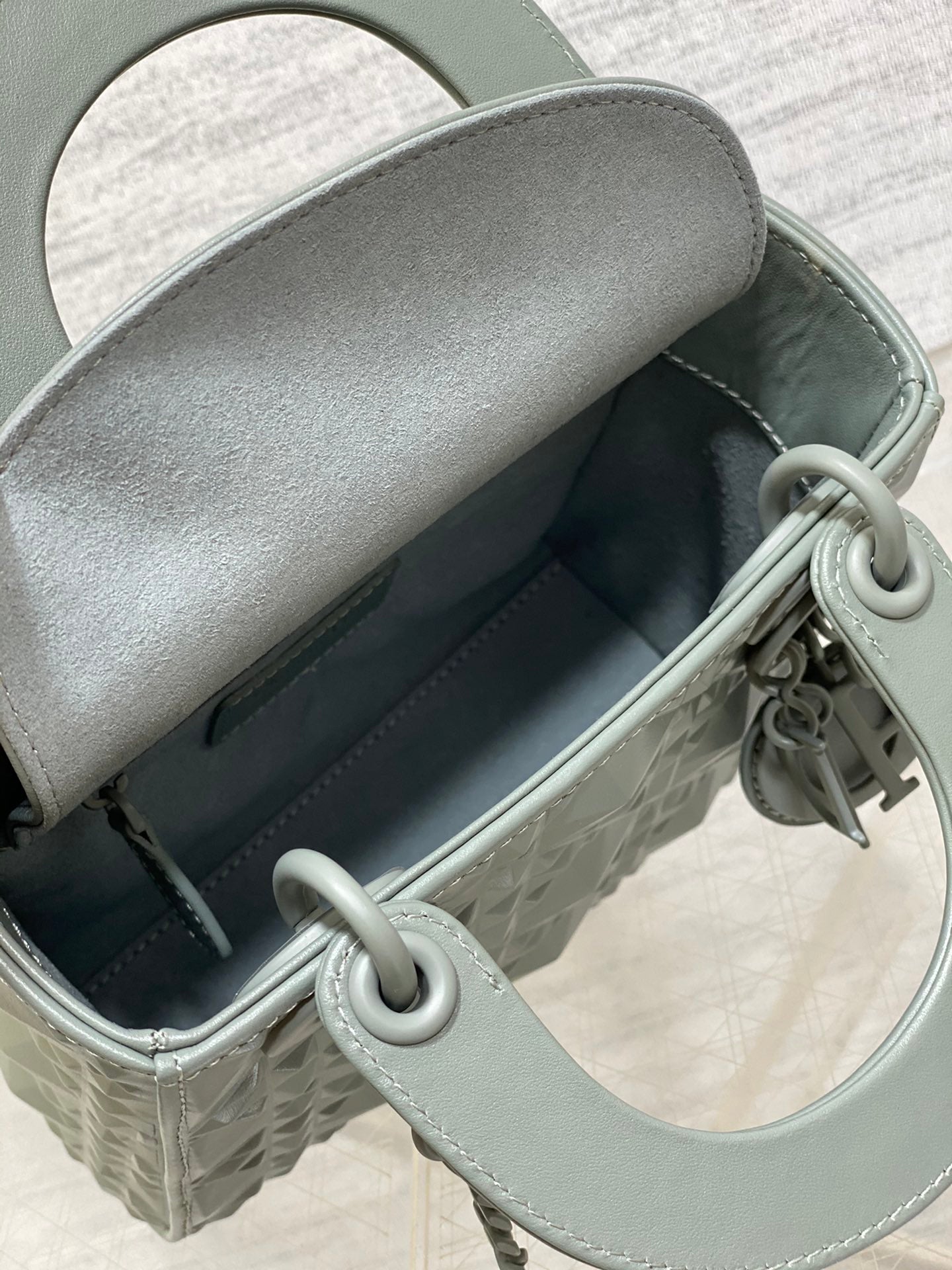 DO Mini Lady Bag Stone Gray Diamond Pattern Calfskin