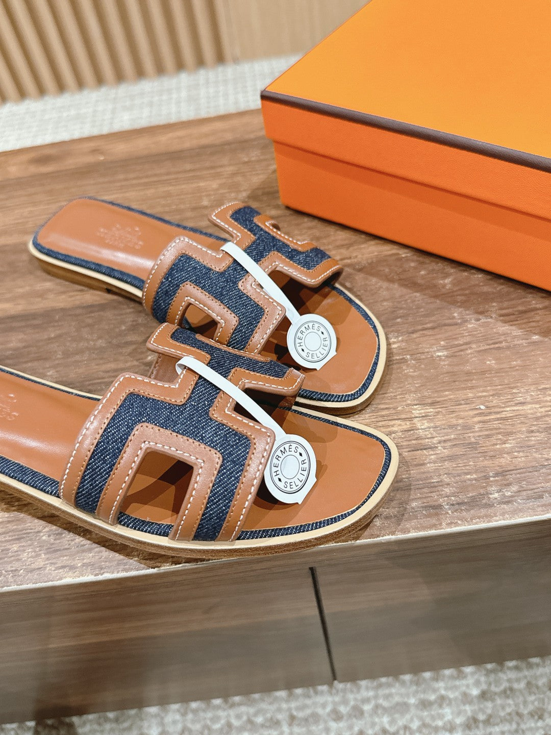 H Leather patchwork Classic H Slippers
