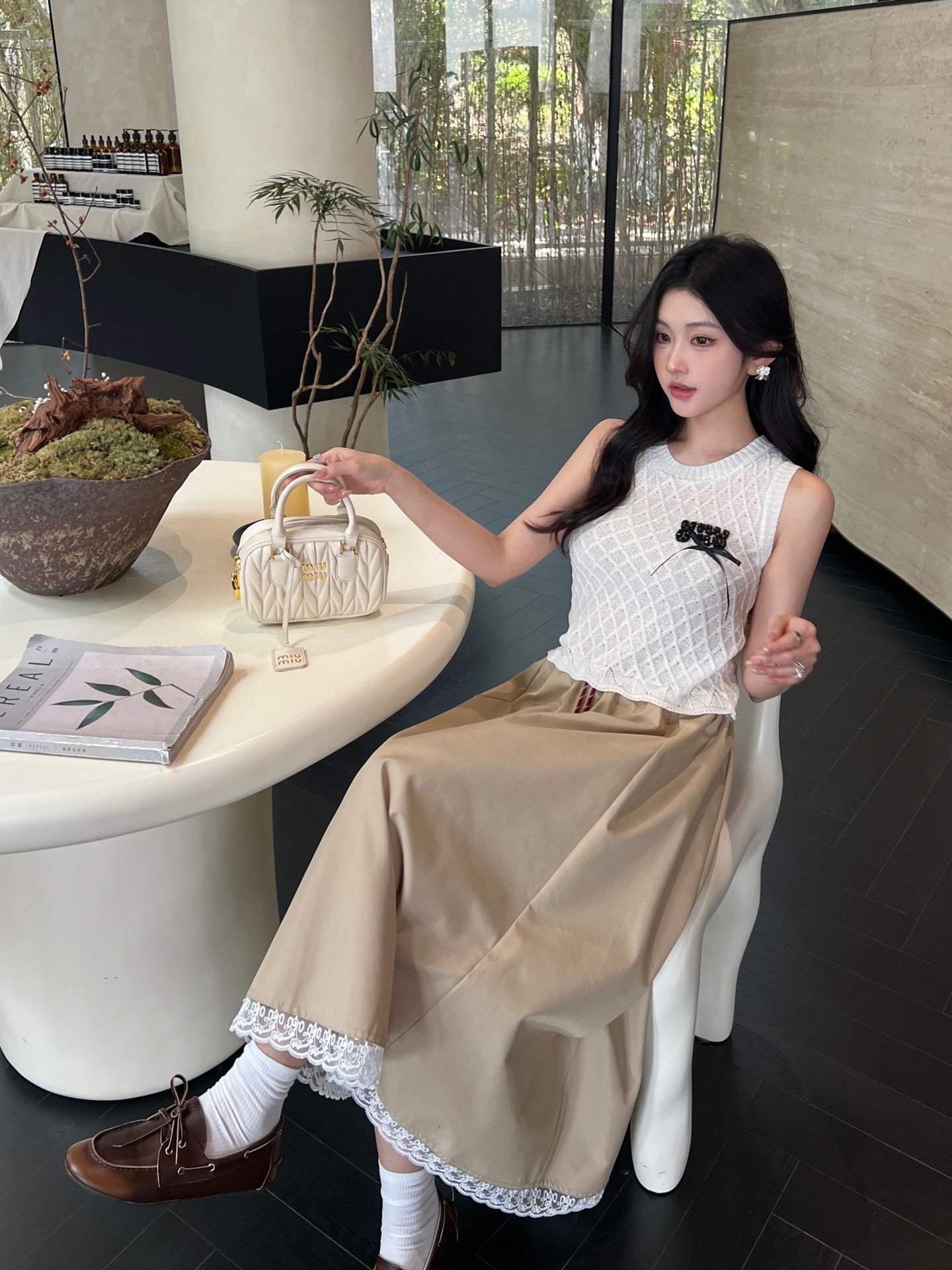 MU 25 new solid color hem lace skirt