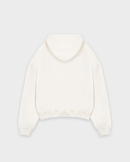 Heavy Cropped Off White Basic Hoodie