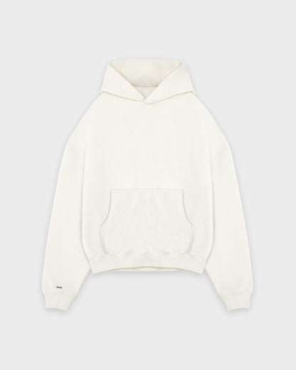 Heavy Cropped Off White Basic Hoodie