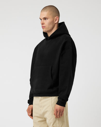 Heavy Cropped Black Basic Hoodie