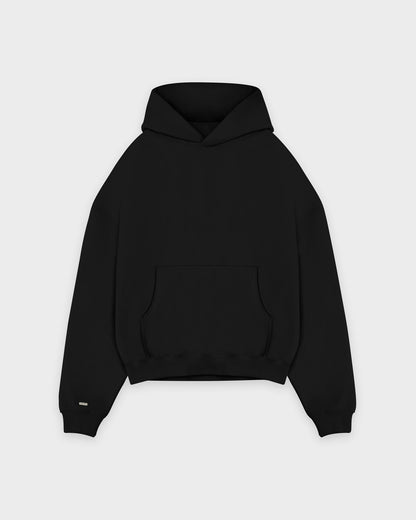 Schwerer, kurzer Basic-Hoodie in Schwarz