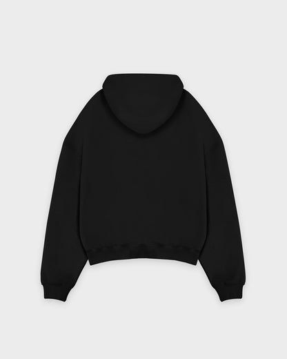 Schwerer, kurzer Basic-Hoodie in Schwarz