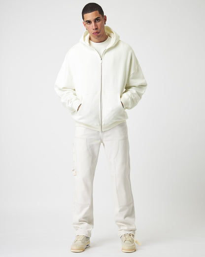 Heavy Off White Basic Zip Hoodie