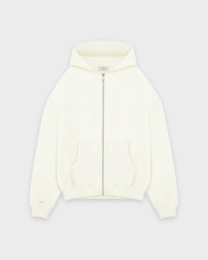 Sweat à capuche zippé basique blanc cassé