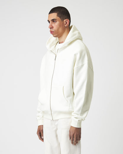 Sweat à capuche zippé basique blanc cassé