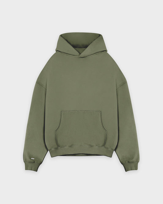 Sweat à capuche basique vert fumé épais