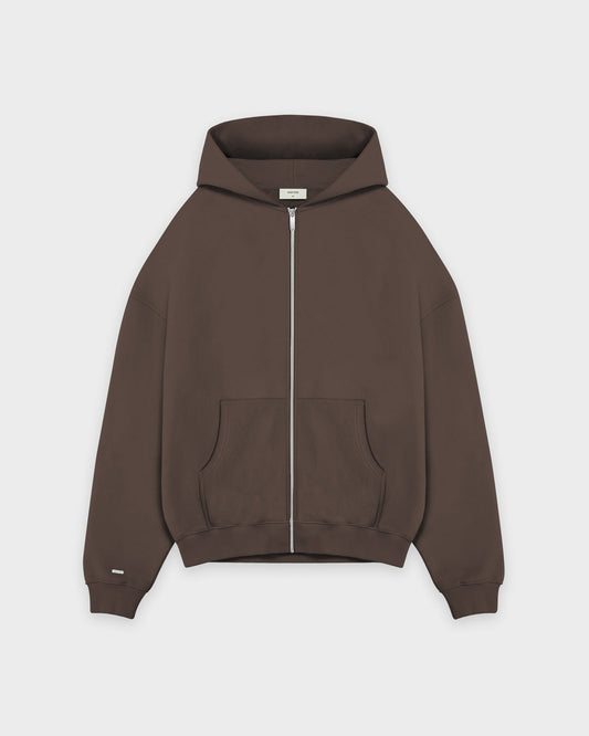 Sweat à capuche zippé basique marron chocolat épais