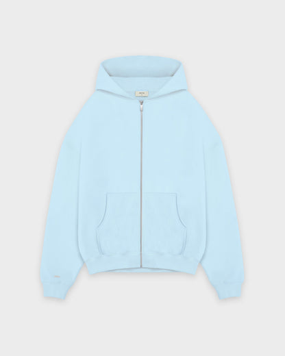 Sweat à capuche zippé basique bleu bébé épais