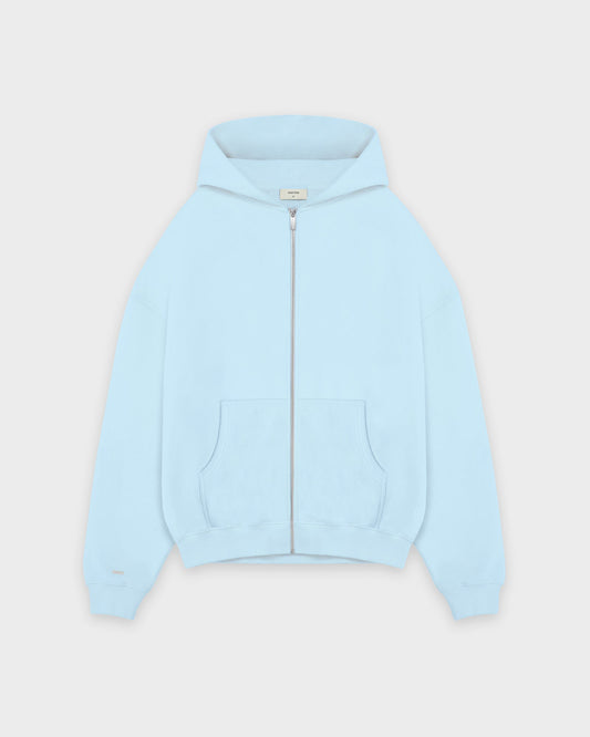 Sweat à capuche zippé basique bleu bébé épais