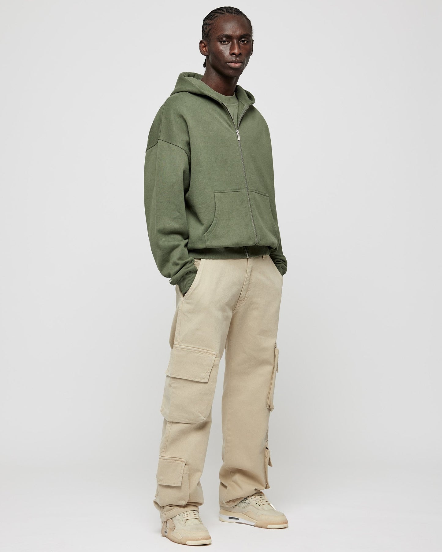 Heavy Smokey Green Basic Zip Hoodie