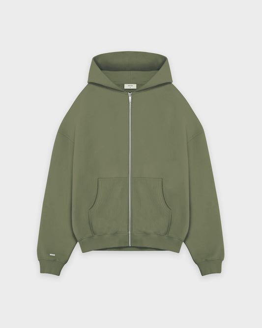 Sweat à capuche zippé basique vert fumé épais