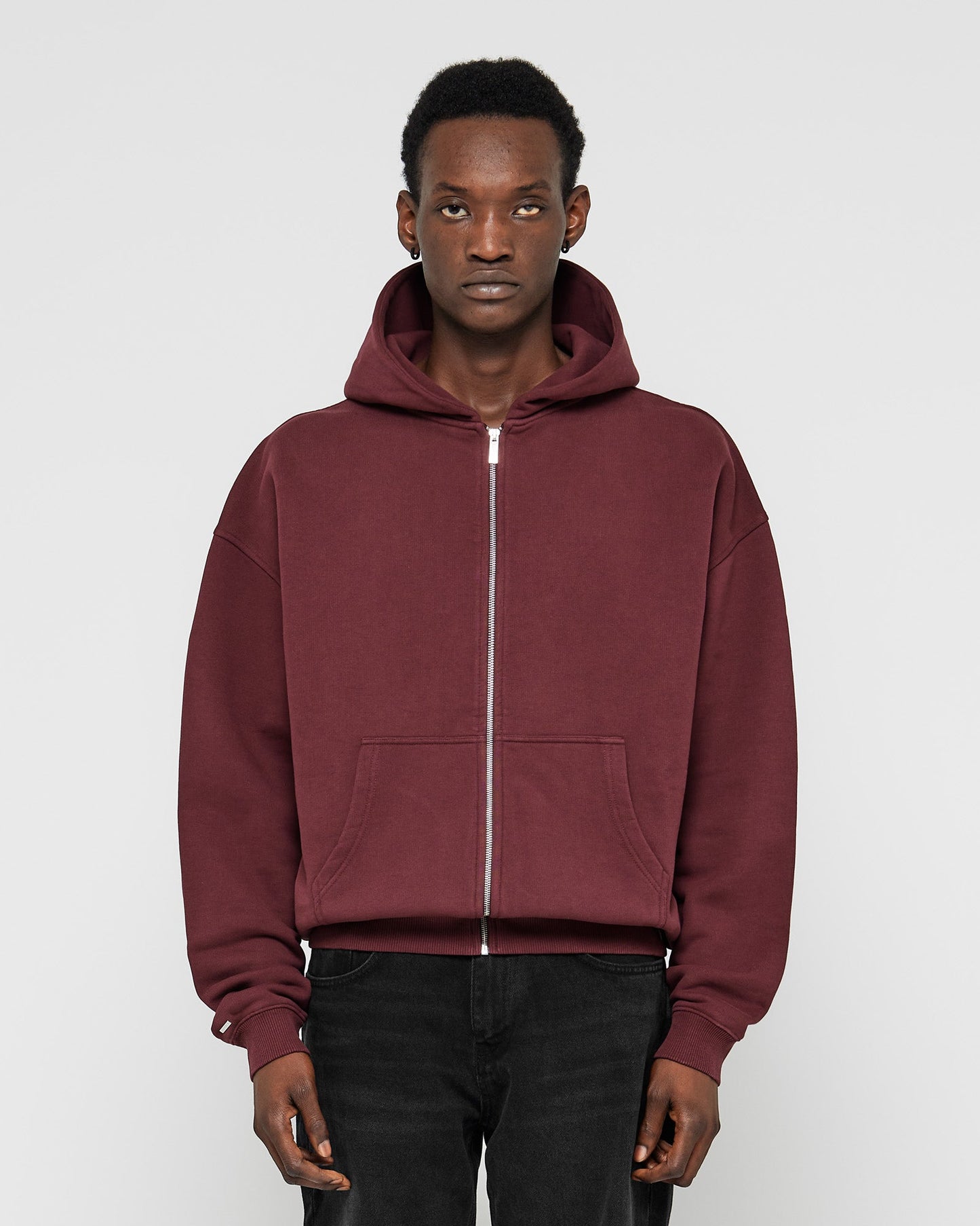 Heavy Ruby Red Basic Zip Hoodie