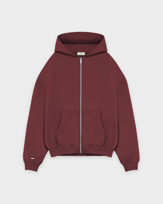 Sweat à capuche zippé basique rouge rubis épais